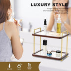 2-Tier Bathroom Counter Organizer with Transparent Stripe Acrylic Shelves, Brown Wood Frame and Black Metal Support, Rustproof Vanity Storage Rack for Skincare Cosmetics and Toiletries - Image 6
