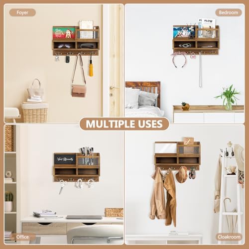 Key Holder Wall Mount, Wooden Mail and Key Organizer, Brown - Image 6