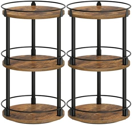 YATINEY Spice Rack, Set of 2 Lazy Susan Organizer, 3-Tier Turntable Organizer For Cabinet, Compact and Versatile, for Kitchen Countertop, Rustic Brown SR23L2BR by Yatiney
