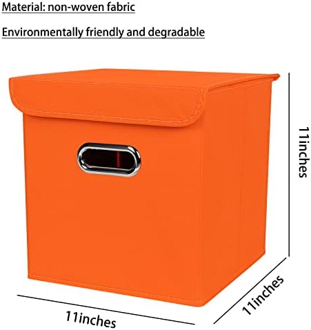 Closet Organizers Fabric Storage Bins With Lids Collapsible Cube Storages Organizer Basket With Handles,Storage Boxes for Clothes Storage,Office,Toys,3 Pack,（Orange - Image 2