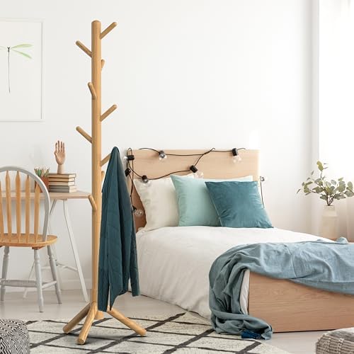 Simple Houseware Wooden Coat Rack Stand, Hall Tree with 9 Hooks, Oak - Image 4