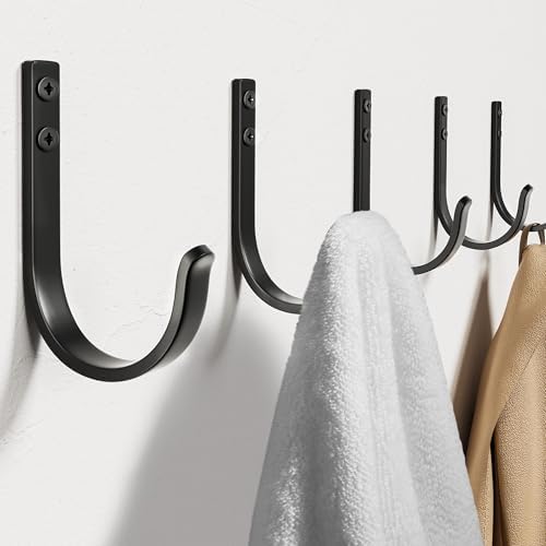22LB Wall Hooks for Hanging Towel/Coat, Black 5 Pack by Josmimic
