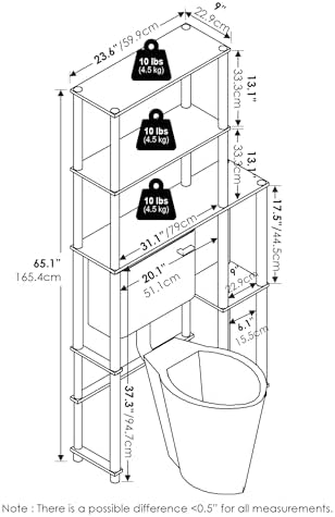 Furinno Turn-N-Tube Over The Toilet Storage, 5-Shelf Over The Toilet Organizer, Freestanding Space Saver Bathroom Shelf, for Bathroom Organizers and Storage, Plain White - Image 4