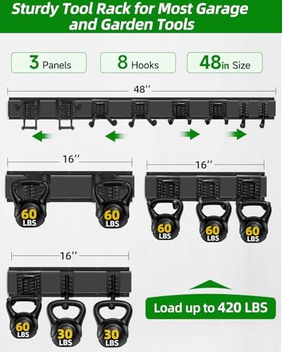 PIYILO Garden Tool Organizer 48 inches with 18 Garage Wall Hooks in 9 Types - Image 4