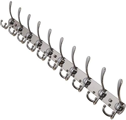 Dseap Coat Rack Wall Mount - 38” Long 10-Tri-Hooks Heavy Duty Coat Hanger Rail Wall Hooks for Hanging Coats Hats Clothing Clothes Purse Mudroom Entryway, Chromed by Dseap