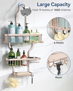 YASONIC Never Rust Shower Caddy Hanging, Aluminum Shower Racks for Inside Shower, 3-Tier Shower Organizer Hanging Over Shower Head with Hooks and Soap Holder, Rose Gold - Image 2