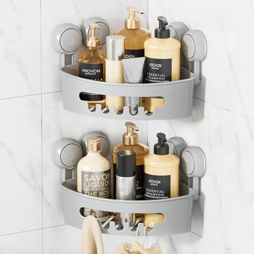 LEVERLOC Corner Shower Caddy Suction Cup, shower shelves suction cup, Grey by LEVERLOC