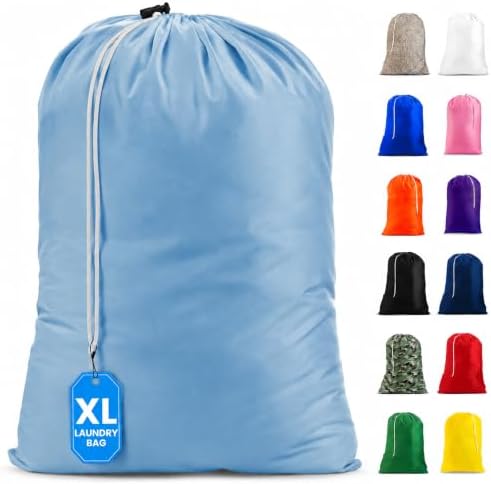 Handy Laundry XL Laundry Bag – Heavy Duty Nylon, 30" x 40", Large Capacity, Durable Drawstring Closure, Machine Washable, Travel & Dorm Essentials for Dirty Clothes, Light Blue by Handy+Laundry