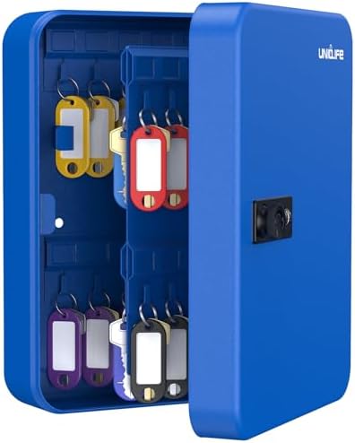 Uniclife 48 Keys Lock Box for Keys with Code, Wall Mount Key Lock Box with Code, Lockbox for Keys, Key Lockbox with Tags, Key Cabinet, Key Storage Box for Home Office & Company, Blue by UnicLife