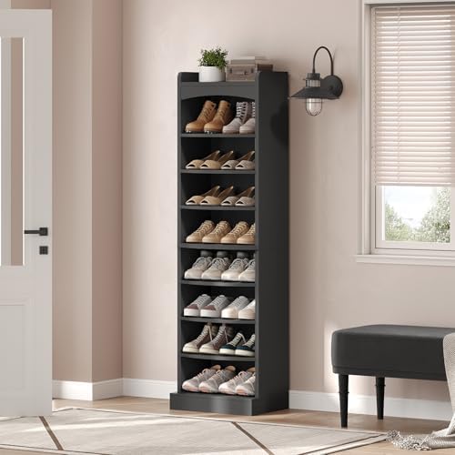 YATINEY 9-Tier Tall Shoe Rack, Wooden Shoe Storage Organizer, Narrow Shoe Cabinet with Removable Shelves for Small Spaces, Holds 18 Pairs of Shoes, for Entrance, Hallway, Black SS22BK - Image 7