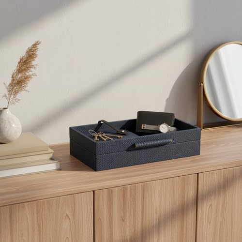 Dark Gray Woven PU Leather Catchall Tray for Desk, Vanity, and Entryway Organization - Image 3