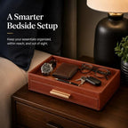 GORESE Leather Valet Tray with Drawer for Men, Nightstand Organizer, Brown - Image 6
