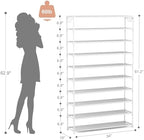 LANTEFUL 10 Tiers Shoe Rack 50 Pairs Large Capacity Tall Shoe Organizer Sturdy Shoe Storage with Two Hooks Space Saving Metal Wide Shoe Rack for Closet, Entryway, Bedroom, White - Image 3