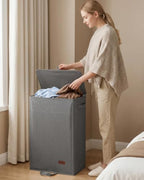 85L Laundry Hamper with Lid, Tall Dirty Clothes Hamper, Grey - Image 2