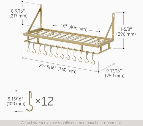 KES 30-Inch Gold Pot Rack, Wall Mounted Hanging Pot and Pan Organizer - Image 6