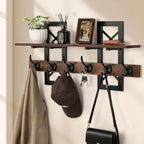 33.86" Wall Mounted Coat Rack with Shelf, Heavy Duty Entryway Wall Organizer with 6 Dual Hooks and Key Holder, Rustic Wood Coat Hanger for Coats, Bags, Hats, Hallway, Mudroom, Bathroom (Rustic Brown) by VOMICEAK