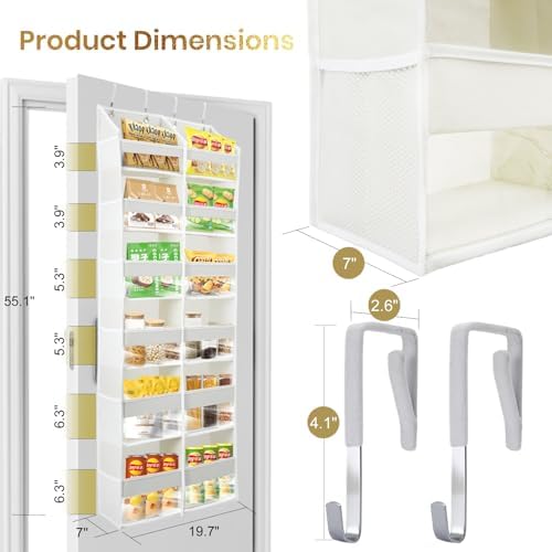 HOMELUX THEORY Over the Door Organizer, 6-Tier XL, 100D Fabric, Ivory | Extra wide over the door organizer, 65 lb capacity, 12 side mesh pockets, heavy-duty 100D fabric, bedroom & nursery storage - Image 3