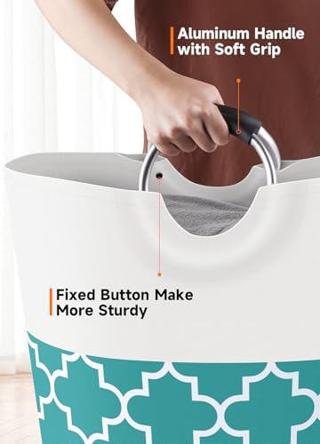 Large Laundry Basket, 82L Tall Collapsible Hamper with Handles, Green - Image 4