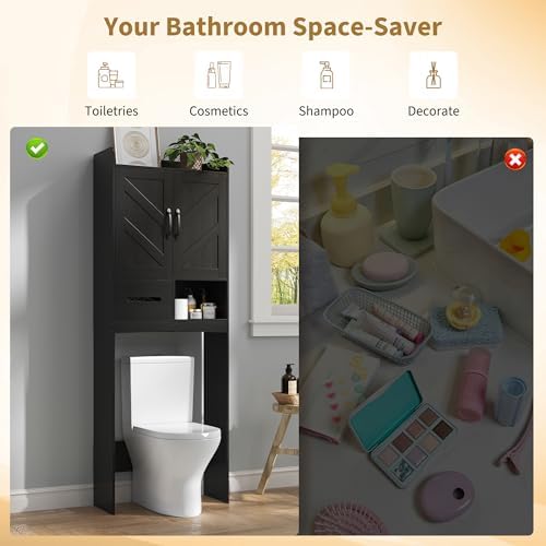 IDEALHOUSE Over the Toilet Storage Cabinet,Bathroom Organizers and Storage with Anti-Tip Device and Adjustable Shelf for Bathroom,Restroom,Laundry,Black - Image 5