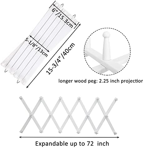 WEBI Accordion Wall Hanger,Expandable Wooden Hat Rack for Wall Mounted Coat Rack,Accordion Hat Hooks Holder for Baseball Caps,17 Peg Hooks,White - Image 3