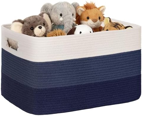 86L Large Woven Laundry Basket Hamper with Handles, Gradient Blue by SunNewt