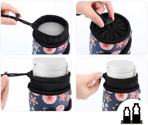 Nuovoware Water Bottle Carrier Bag, 750ml Bottle Pouch Holder, Adjustable Shoulder Hand Strap 2 Pocket Sling Neoprene Sleeve Sports Accessories for Hiking Travelling Camping, Green Bird+Blossoms - Image 7
