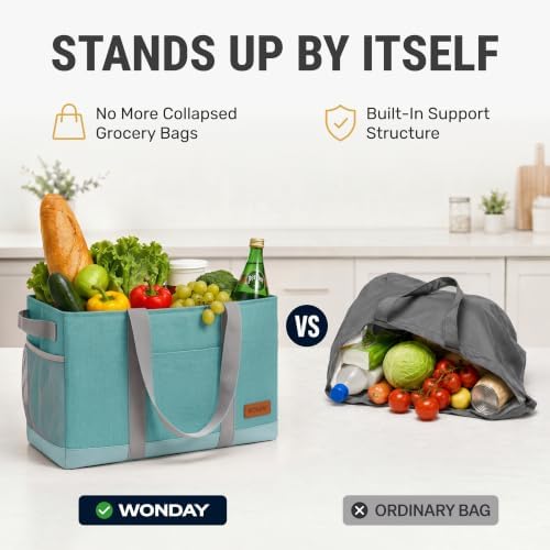 WONDAY X-Large Utility Tote Bag, Standing Reusable Grocery Bag - Image 3