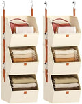 Homsorout Collapsible Hanging Closet Organizer - 6 Tier Closet Shelves Storage System with Hooks, Fabric Hanging Storage Bins for Clothes, Foldable Storage Basket for Laundry, Bedroom, Rv, Beige by Homsorout