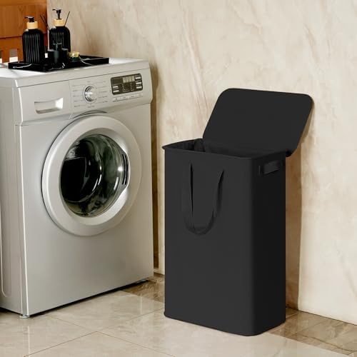 efluky Slim Laundry Basket with Lid, Narrow Laundry Hamper with Handles, Collapsible Dirty Clothes Hamper, Tall Laundry Bin for Laundry Room, Dorm and Bedroom, 55L Black - Image 7