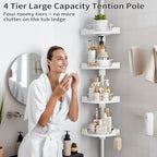 shuang qing 360° Rotating Corner Shower Caddy Tension Pole Organizer, White - Image 6
