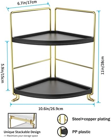 FSyueyun 2-Tier Corner Bathroom Counter Organizer, Gold & Black - Image 2