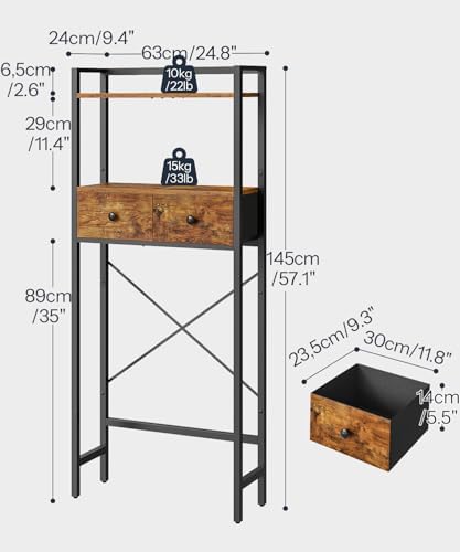 HOOBRO Over The Toilet Storage Rack with 2 Drawers, 3-Tier Bathroom Organizer Shelf Over Toilet, Freestanding Space Saver Bathroom Toilet Shelves Above Toilet for Room, Rustic Brown and Black BF47TS01 - Image 2