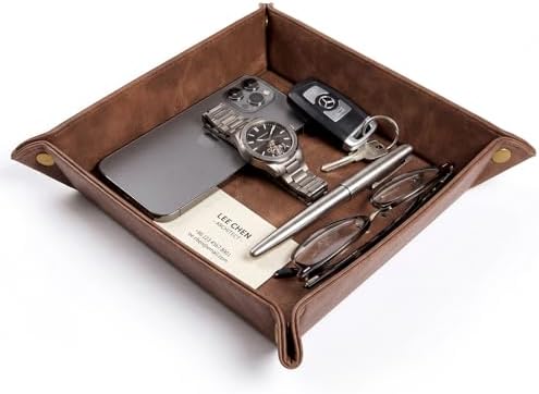 CoBak Leather Valet Tray, Premium PU Leather Catch-All Tray for Entryway Table Key, Phone, Wallet, Coins & Jewelry, Bedside Nightstand Desk-top Catchall (Brown) by PopulartabletcasebrandWegivepeoplethebestdesignofprotectingvariouselectronicdevices