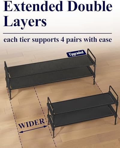 Kitsure Long Shoe Rack for Closet, 36.1" Wide - 2 Tiers, Black | Shoe Organizer for Front Door Entrance, Stackable Shoe Shelf, Closet Organizers and Storage - Image 4