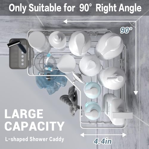 AKTECKE Shower Caddy Corner Organizer Shelf: 2Pack Adhesive Shower Essentials Accessories - No-Drilling Stainless Steel Bathroom Storage Rack with Hooks - Image 3