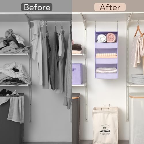GRANNY SAYS 3-Shelf Hanging Closet Organizer, Foldable Storage, Purple | 33 lb Capacity, No-Sag Support, Keeps Clothes Neat, Folds Flat, Fits RV, Dorm & Small Closets, 2 Pack - Image 6