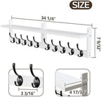 AMBIRD 34.2" L Wooden Wall Coat Hooks with Shelf - Versatile and Decorative Wall-Mounted Storage - 10 Hooks for Hanging Coats, Hats, Keys, Bags, Scarves - Ideal for Entryways, Bedrooms, Closets(White) - Image 6