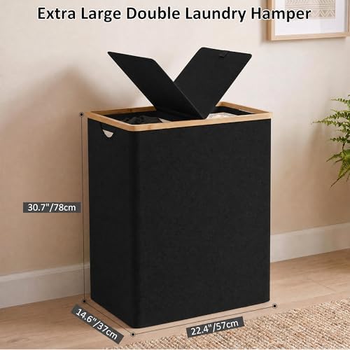 efluky Double Laundry Hamper with Lid and 2 Removable Bags, Black - Image 5
