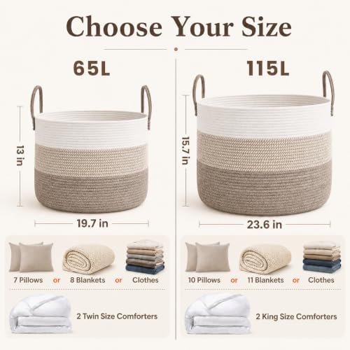 JMvicyroam 65L Extra Large Machine Washable Cotton Rope Blanket Basket - Image 4