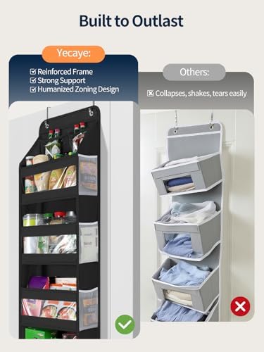Yecaye 5 Tier Over the Door Organizer, Swing-proof Door Organizer Hanging with Clear PVC Windows, Behind the Door Storage for Bedroom Nursery Closet Laundry Pantry Bathroom, Black - Image 4