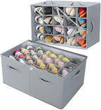 TOPIA HOME Shoe Organizer for Closet 2 Pack, Foldable Shoe Box with Adjustable Dividers and Clear Cover, Space Saving Shoe Storage Organizer Cabinet with Reinforced Handles, Fits 40 Pairs, Gray, TP11G by TOPIAHOME