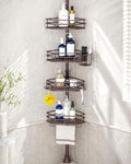 SEIRIONE Corner Shower Caddy Tension Pole, Quick Setup, Rust-Free Bathroom Shower Organizer Corner for Bathtub Shampoo Storage, 4-Tier Adjustable Shelf, Drill Free, Fits 34 to 116 Inch Height, Bronze by SEIRIONE