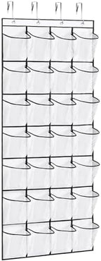 VOPTON 28Large Pockets Over The Door Shoe Organizer, Hanging Shoe Organizer for Closet, Premium Clear Shoe Rack for Door, Shoes Hanger Organizers Storage Holder for Back of Door and 4Metal Hook White by VOPTON