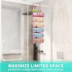 HapiRm Towel Racks for Bathroom Storage - 6 Tier Over The Door & Wall Mount Rolled Towel Storage Organizer Holder with Metal Shelf Basket for Small Bathroom, Camper, Rv - Pink, Patented - Image 6