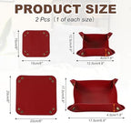 uxcell 2 Pcs Valet Tray for Women and Men, PU Leather Jewelry Tray Entryway Table Bedside Nightstand Catchall Storage Organizer for Jewelry Key Coin Watch Wallet(Square, Dark Red) - Image 2