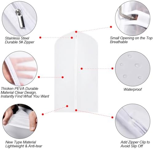 Suit Bags for Closet Storage Garment Bag 24''X40'' Clear Garment Bags for Hanging Clothes (Set of 6) Plastic Waterproof Suit Cover Bag with Zipper for Coats, Jackets, Shirts - Image 3