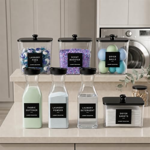 4+3 Pack Laundry Pods Containers & Dryer Sheet Holder & Laundry Detergent Dispenser, Laundry Room Organization and Storage Jars with Lids, Labels and Scoops for Scent Booster, Powder, Pods - Image 3