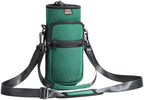 Nuovoware Water Bottle Carrier Bag, 40oz Bottle Pouch Holder, Adjustable Shoulder Hand Strap 2 Pocket Sling Neoprene Sleeve Sports Accessories for Hiking Travelling, Dark Green by NUOVOWARE