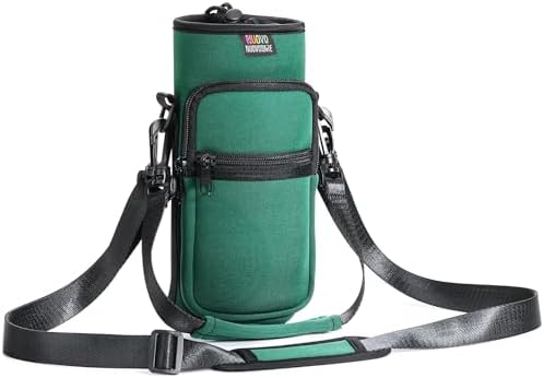 Nuovoware Water Bottle Carrier Bag, 40oz Bottle Pouch Holder, Adjustable Shoulder Hand Strap 2 Pocket Sling Neoprene Sleeve Sports Accessories for Hiking Travelling, Dark Green by NUOVOWARE