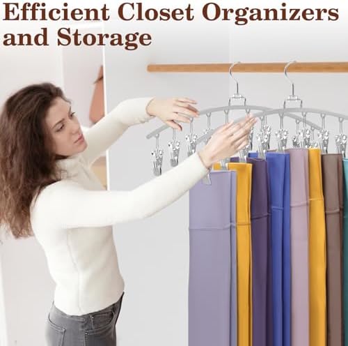 4 Pack Legging Organizer for Closet, Metal Gym Clothes Organizer w/40 Clips Holds 40 Leggings, Scarf Hangers Space Saving, Closet Organizers and Storage, Room Organization Essentials, Grey - Image 6